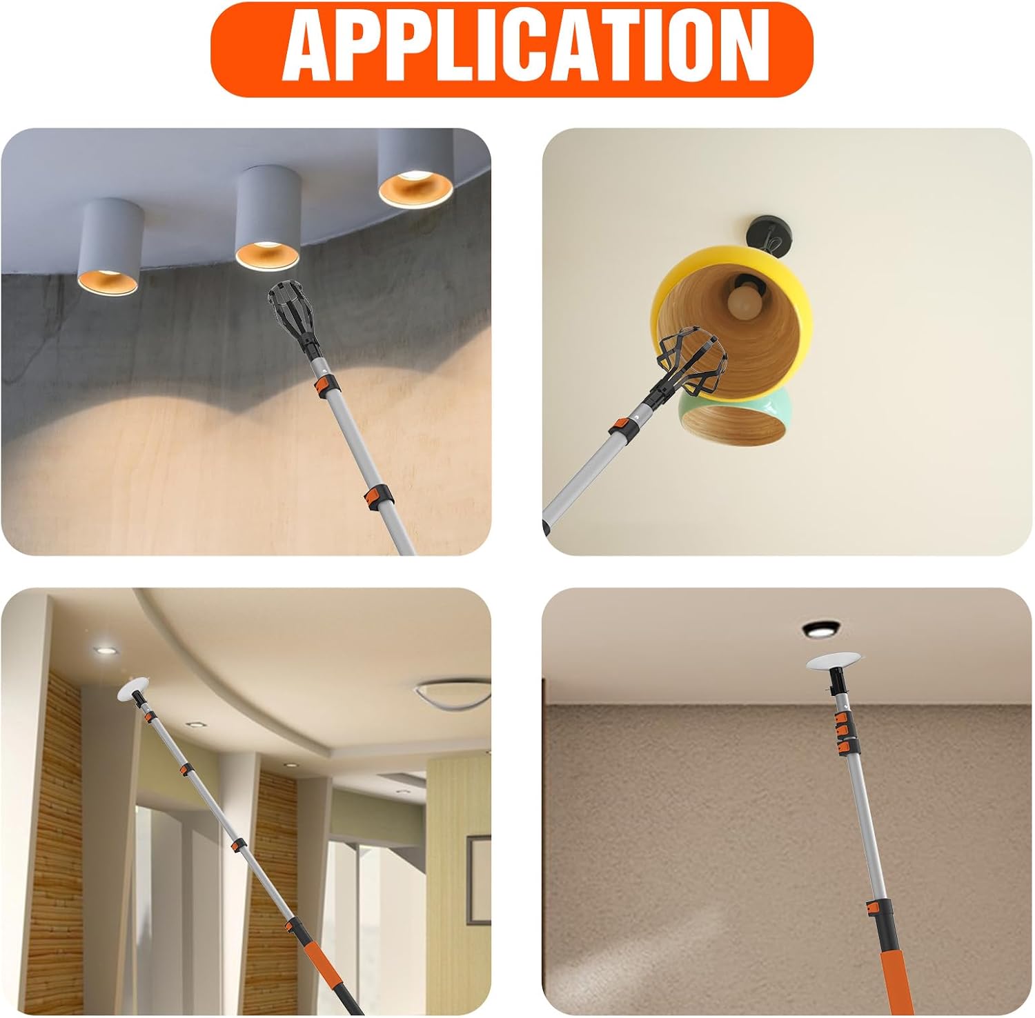 Size 26FT Reach Light Bulb Changer for High Ceilings, Light Bulb Changer with Baskets and Suction Cup for Recessed Lights with 5-20FT Telescoping Extension Pole